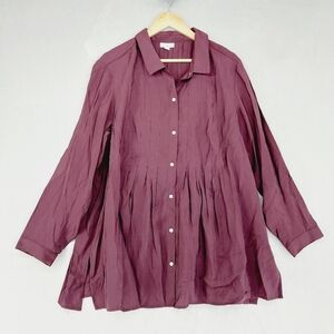 J.Jill Women's Collared Long Sleeve Burgundy Red Button-Down Pleated Shirt P5424